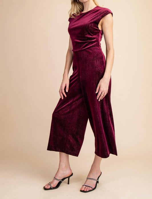 Nyland - Claudine Round Neck Waist Pleats Velvet Jumpsuit