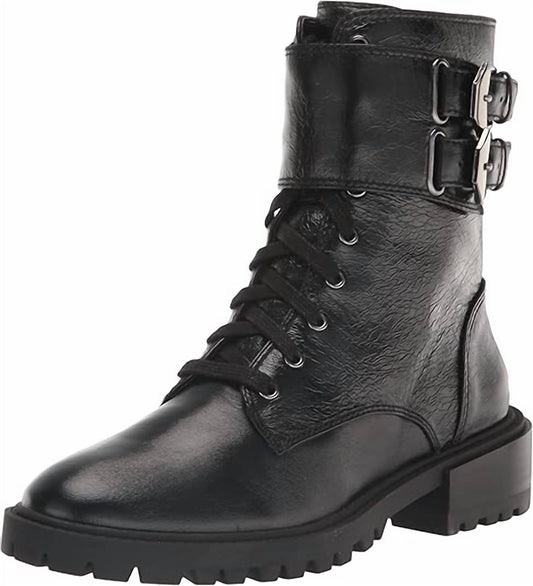 Vince Camuto - Women's Croc Lace Up Fawdry Block Heel Leather Combat Boot