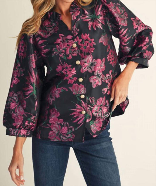 Jodifl - Floral Ruffle Neck Top