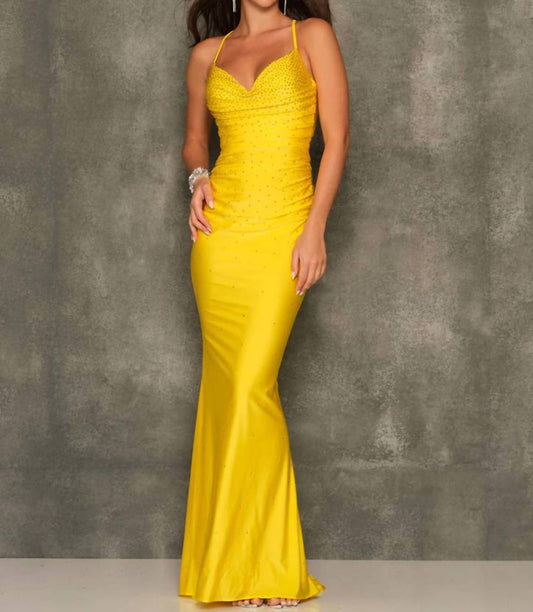 Dave & Johnny - Rhinestone Embellished Lace-up Back Prom Dress