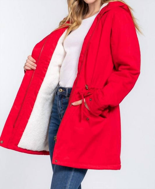 Active Usa - Fleece Lined Fur Hoodie Utility Jacket