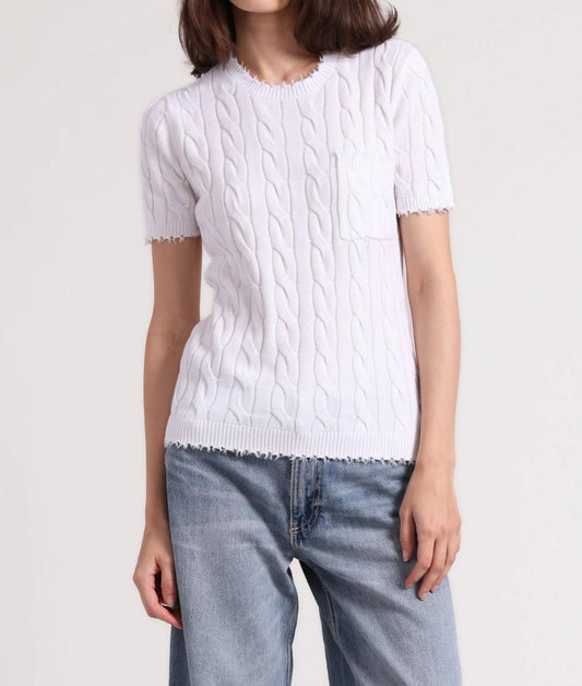 Minnie Rose - Cotton Frayed Cable Short Sleeve Tee With Pocket