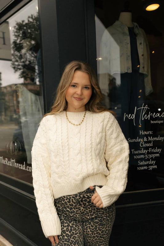 Miou Muse - Braided Back Cable Sweater