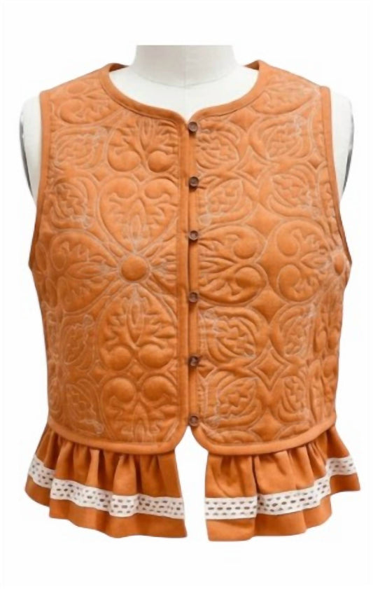 Listicle - Women's Floral Ruffle Trim Quilted Vest