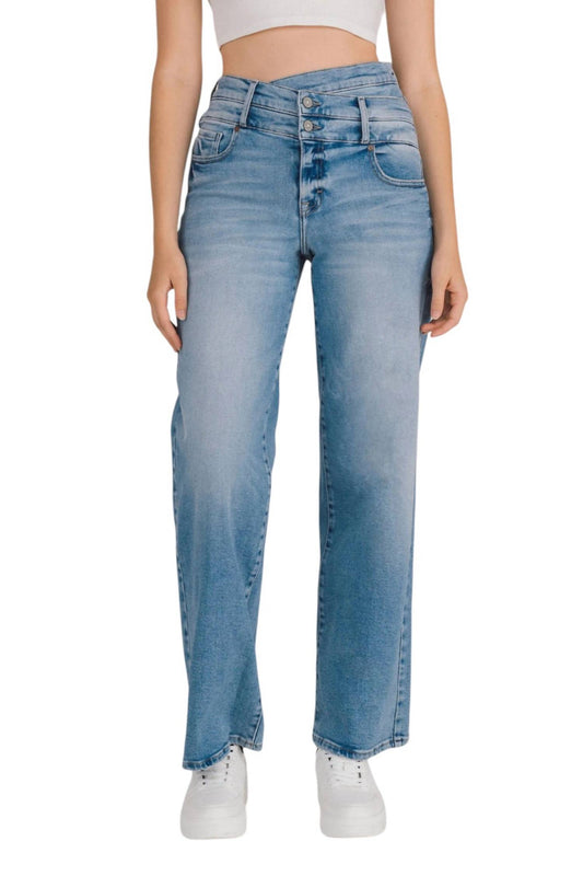 Hidden - DOUBLE CROSS OVER WAISTBAND STRETCH DAD JEAN