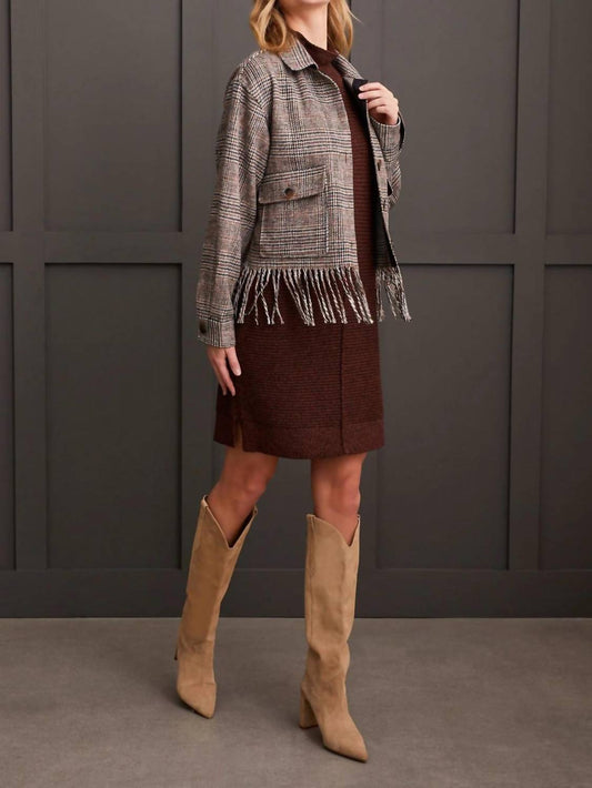 Tribal - Plaid Crop Shacket With Fringe