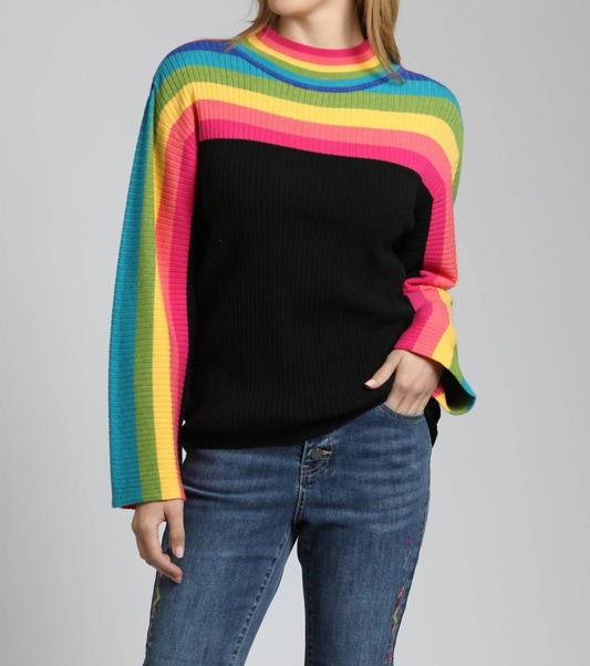 Apny - Rainbow Stripe Funnel Neck Sweater