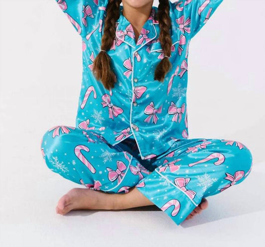 Lola + The Boys - Girl's Candy Cane Silky Set