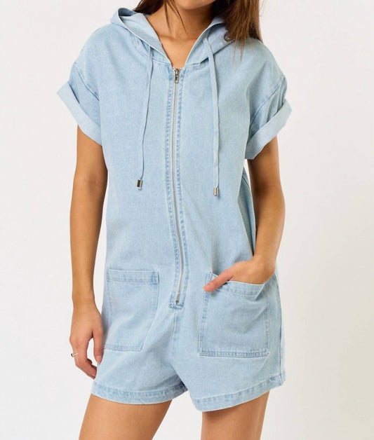 Blue Blush - Denim Hooded Romper