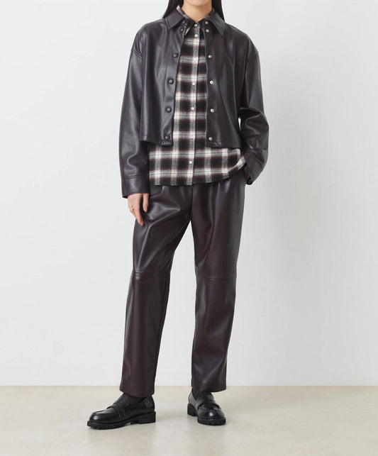 Suncoo - Faux Leather Cropped Shirt Jacket