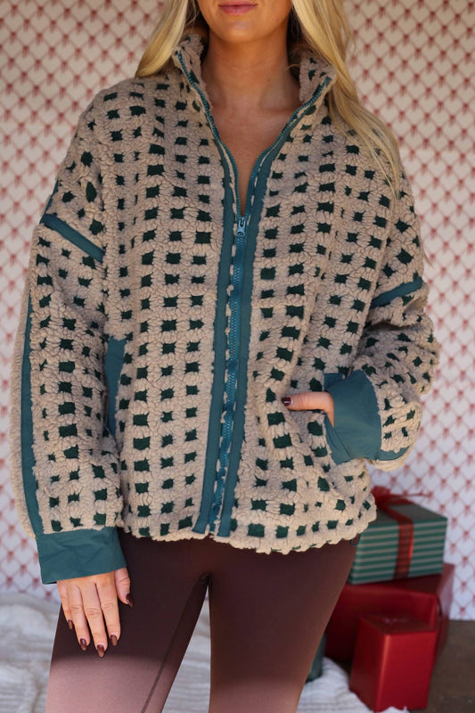 Very J - Women's Fuzzy Checkered Jacket