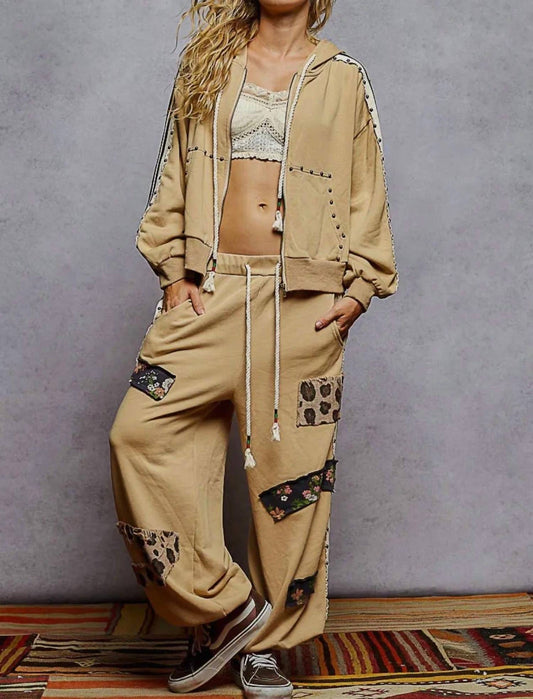 Pol - French Terry Striped Elastic Side Studded Jacket And Jogger Set