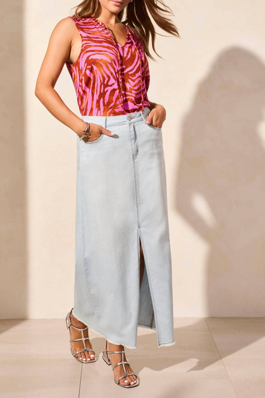 Tribal - Full Length Denim Skirt W/Pockets And Slit