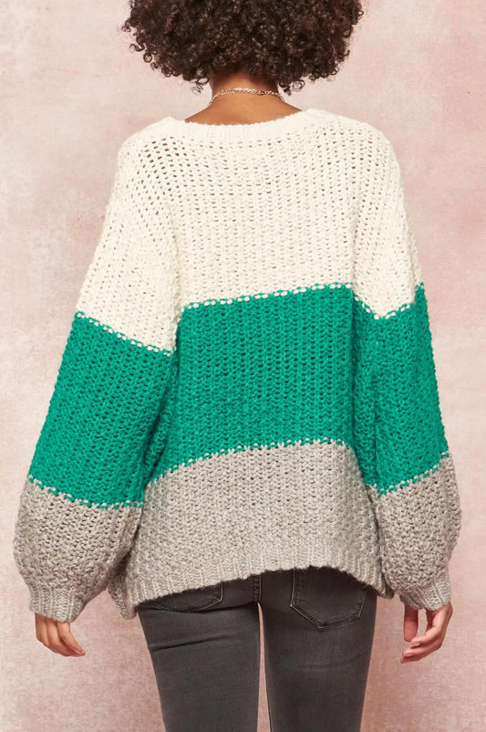 OVERSIZED COLORBLOCK CROCHET KNIT SWEATER