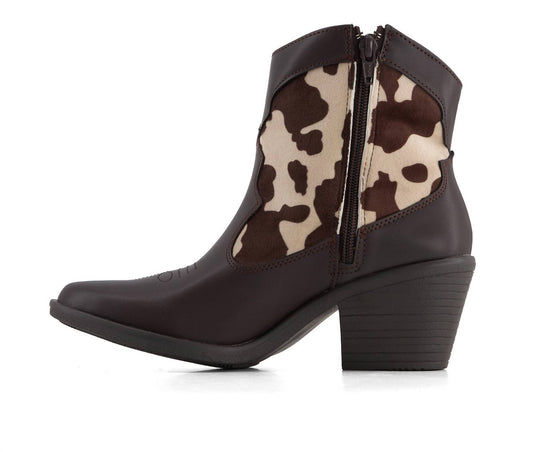 Andrea - Women's Western Cow Pattern Booties