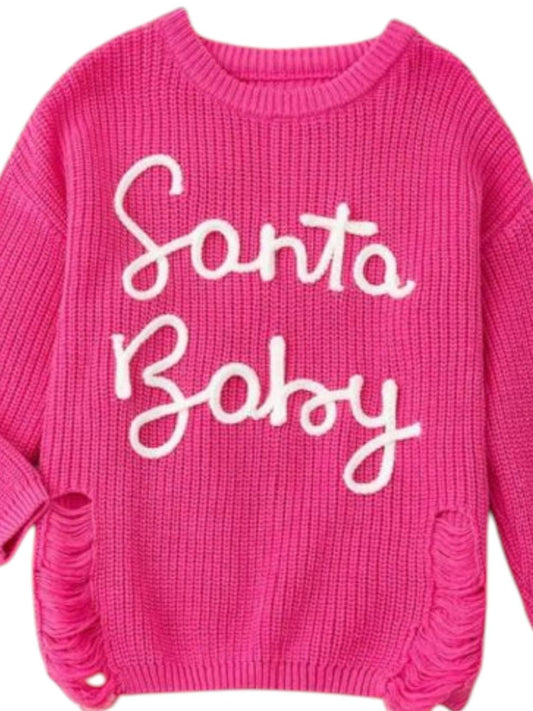 Kidscharm - Girls Santa Baby Distressed Sweater