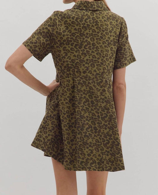 Entro - Leopard Printed Mini Denim Dress