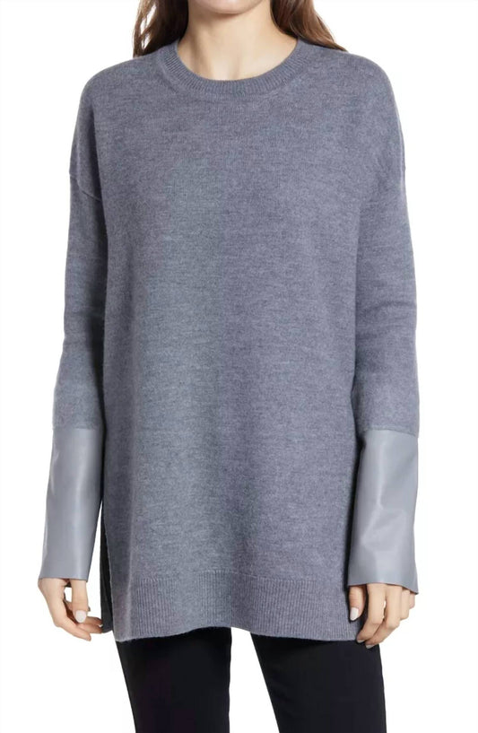 Allsaints - Leather Cuff Mid Length Side Slits Wool Sweater