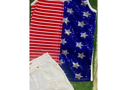 Sunshine & Rodeos - God Bless America Sequin Tank Top
