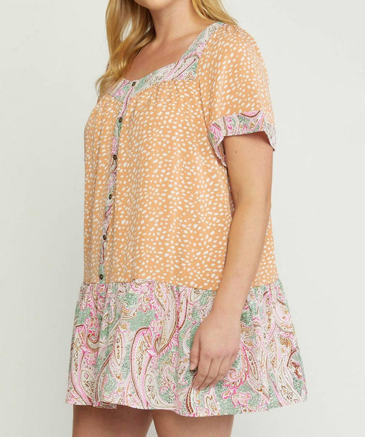 Entro - Mixed Print Square Neck Dress - Plus