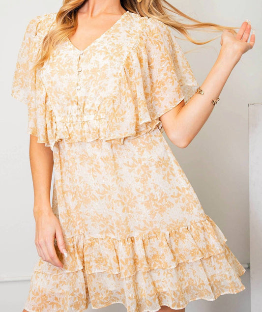 Kori - Dandelions Floral Print Chiffon Dress