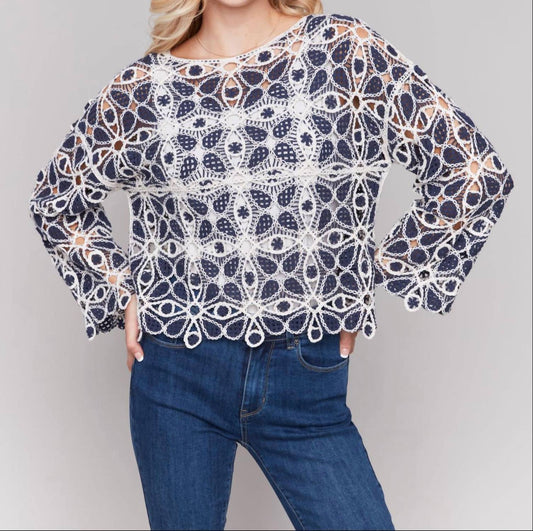 Charlie B - Flower Crochet Long Sleeve Top