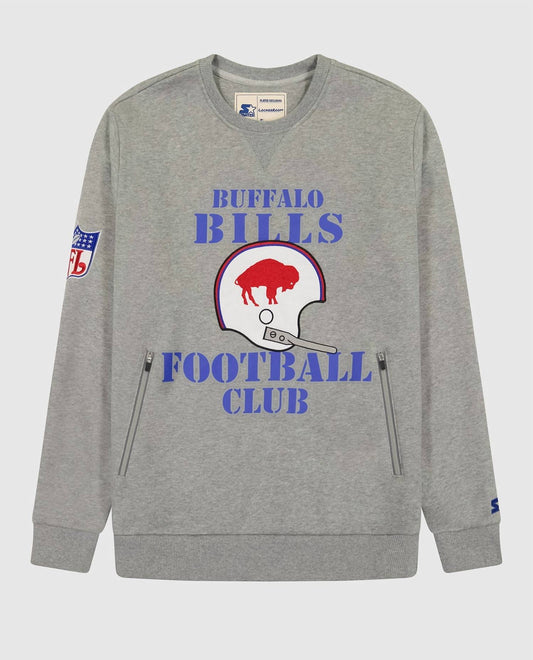 Starter - Men's Buffalo Bills Crew Neck Sweatshirt With Zip Pockets