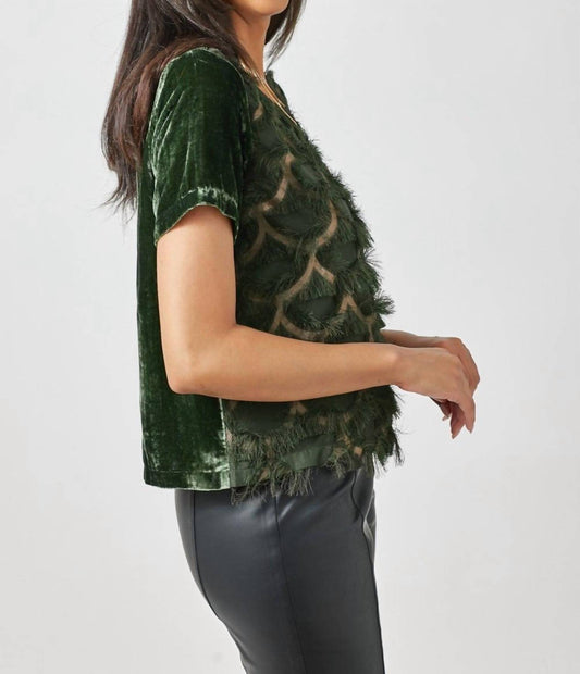Mystree - Mermaid Fringe Contrast Velvet Top