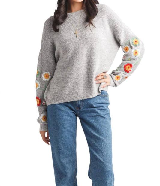 Papillon - Embroidered Heathered Terry Pullover Sweater