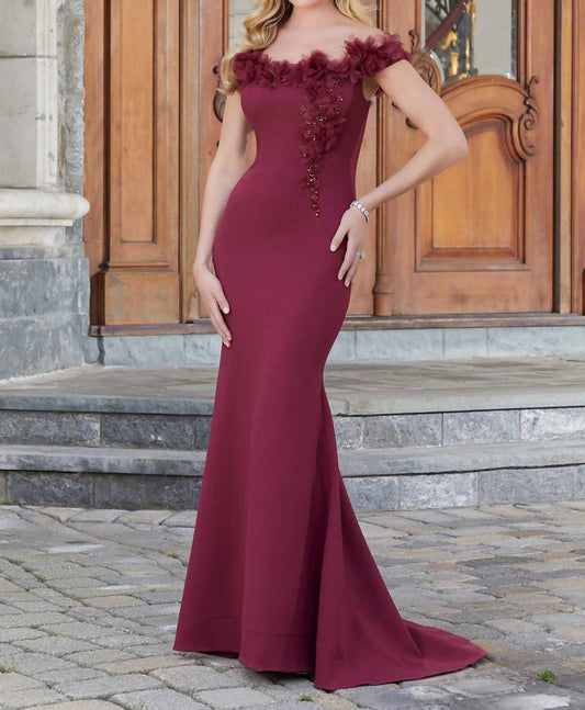 Mgny - Floral Neckline Off The Shoulder Dress