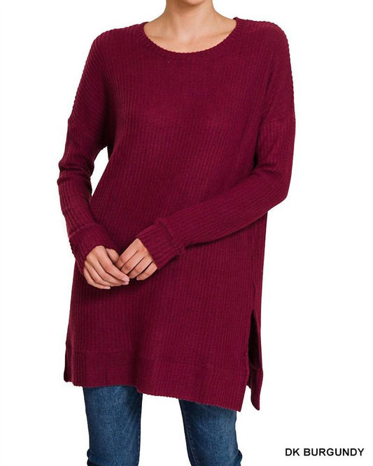 Zenana - Women's Brushed Thermal Waffle Round Neck Sweater