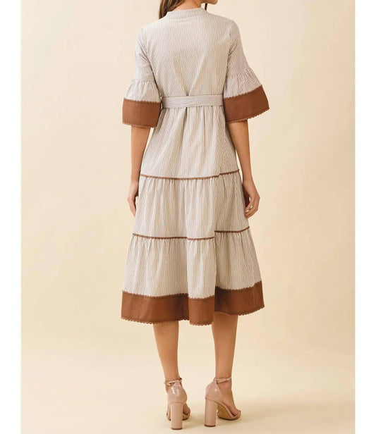 Tcec - Contrast Trim Midi Dress