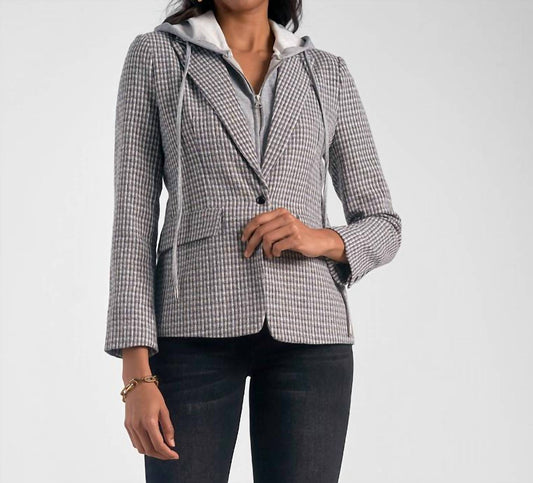 Elan - Plaid Hooded Blazer
