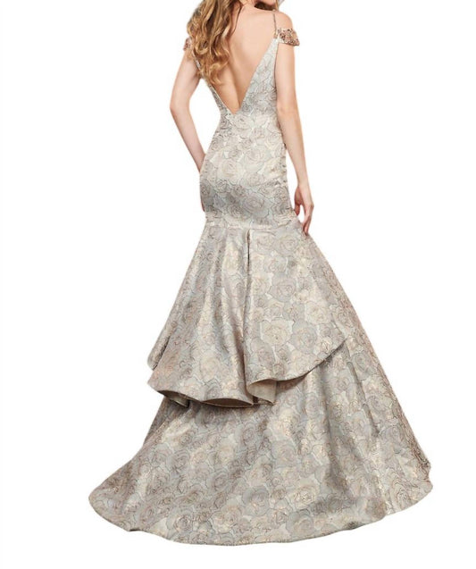 Rachel Allan - Metallic Floral Jacquard Mermaid Prom Gown