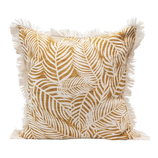 Creative Co-Op - Square Cotton Pillow With Palm Frond Pattern