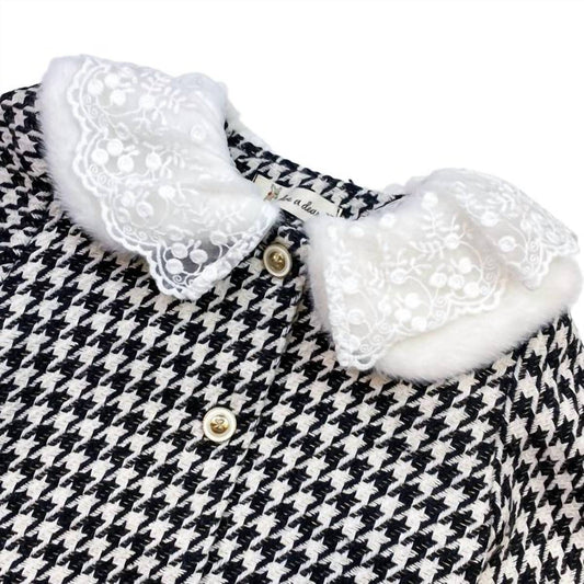 Doe A Dear - Girls Lace Fur Houndstooth Jacket