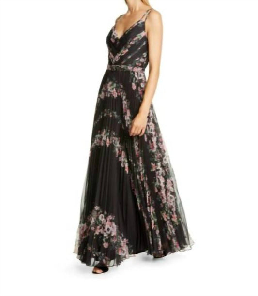 Marchesa - Notte Floral Sleeveless Pleated Chiffon Gown