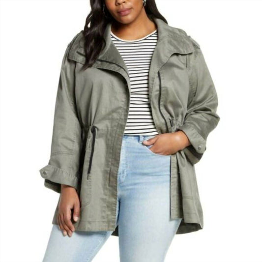 Halogen - Drawstring Waist Washed Cotton Parka Jacket