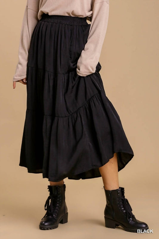 Umgee - Elastic Waist Band Tiered Skirt With Lining