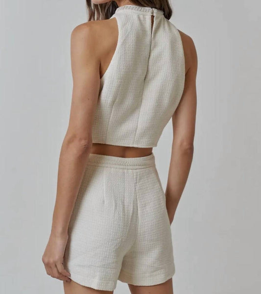 Lalavon - Pearl Embellished Halter Top & Short Set