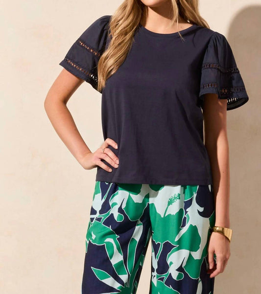 Tribal - Cotton Jersey Flutter Sleeve Crew Neck Top