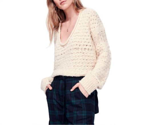 Free People - Crochet Wool Blend Pullover Sweater Cream