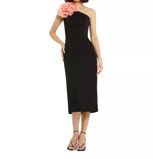 Mac Duggal - Crepe One-shoulder Midi Dress With Flower