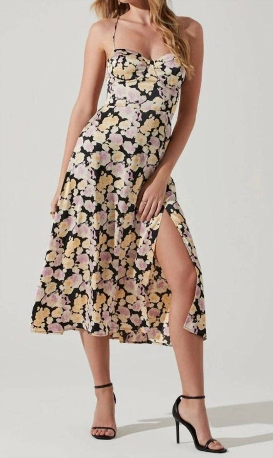 Astr - Gala Floral Bustier Cross Strap Midi Dress