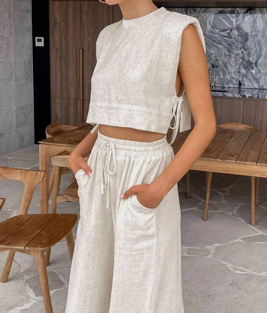 Sweetkama - Linen Sleeveless Crop Top