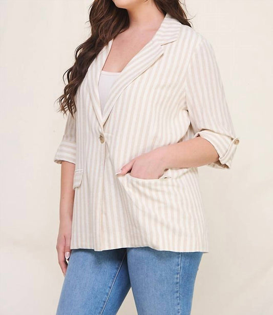 Allie Rose - Striped 3/4 Roll Tab Sleeve Jacket