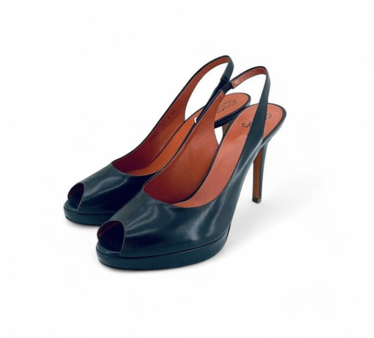 Santoni - Gloss Leather Peep Toe Platform Heels