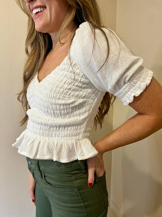 Greylin - Crest Smocked Gauze Ruffle Top