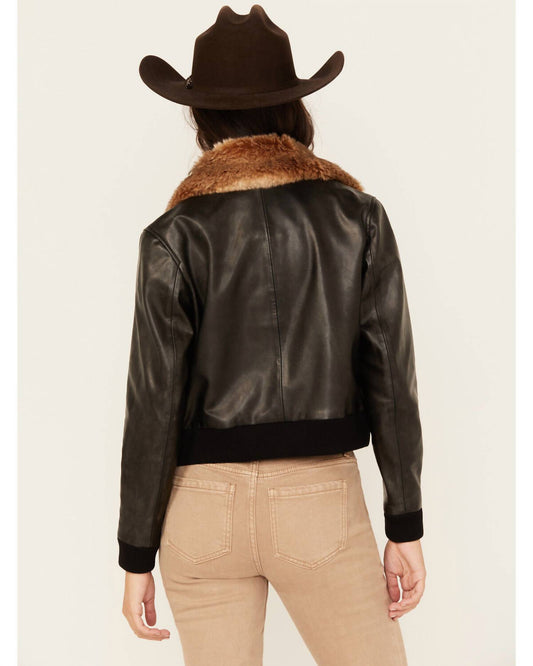 Cleo + Wolf - Casey Faux Fur Collar Bomber Jacket