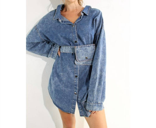 Mulla - Denim Shirts Dress With Pocket Belt
